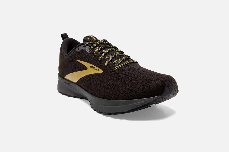 Brooks Running Shoes Mens Black/Gold - Revel 4 Road - 5712-SMLVQ